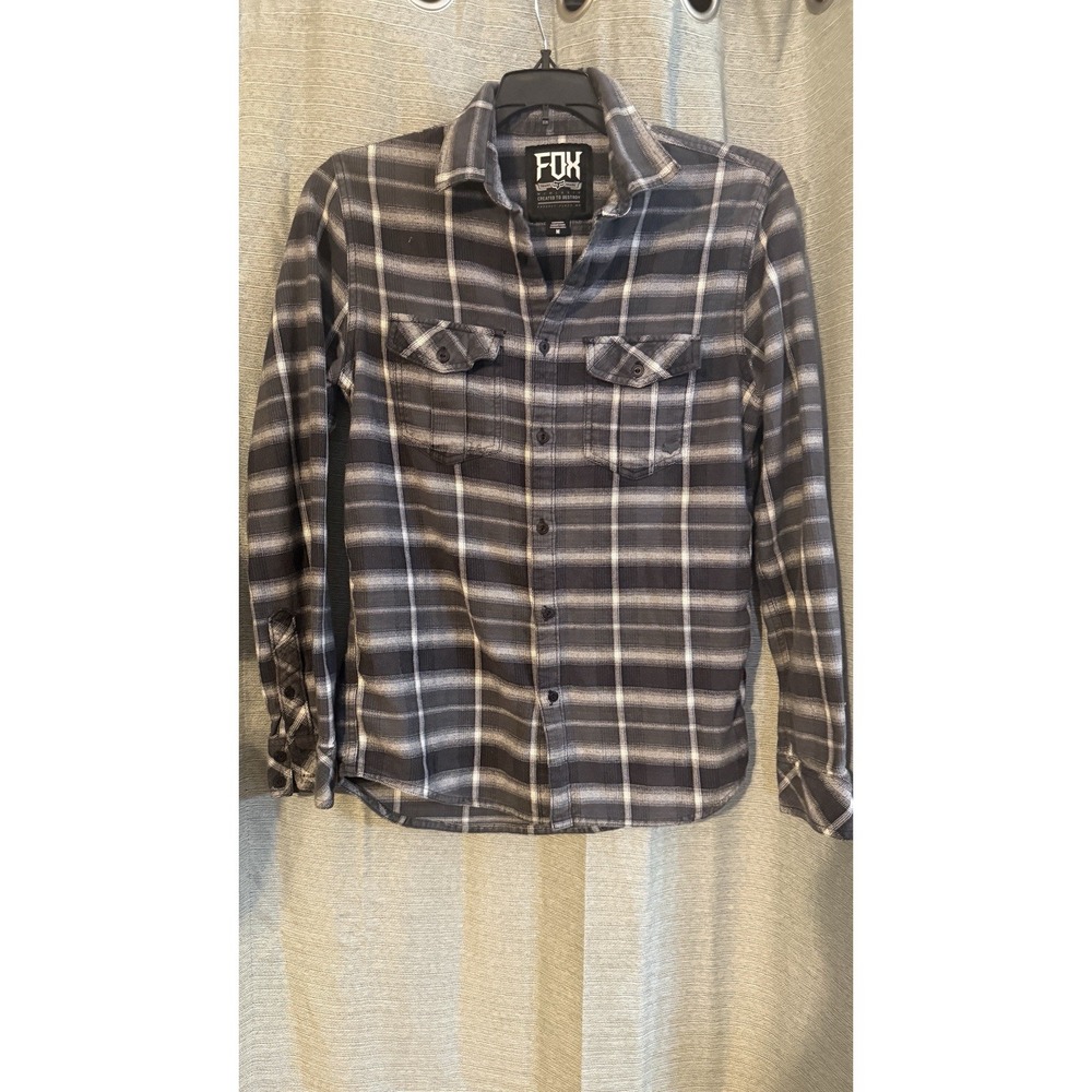 Fox Racing Men's Long Sleeve Flannel Size Medium Gray, Black, Pockets